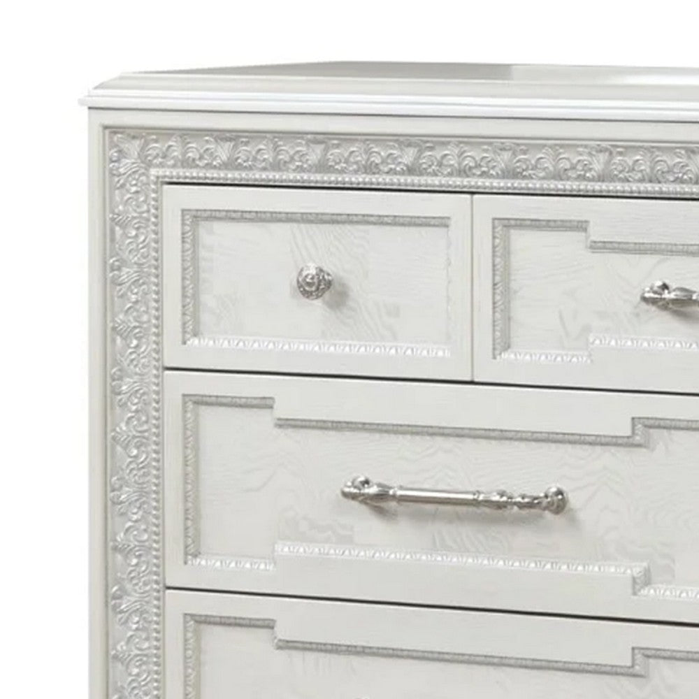 Miamy Wide Dresser | 7 Drawers w Jewelry Tray | Creamy White Pine Wood BM340309