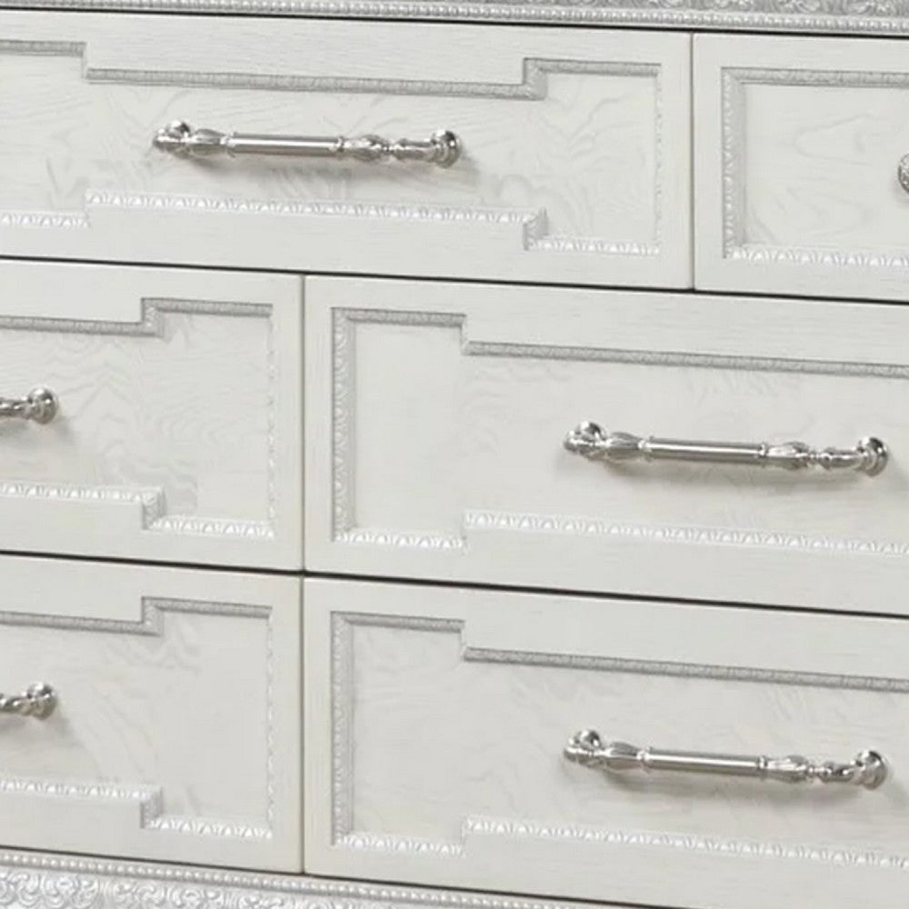 Miamy Wide Dresser | 7 Drawers w Jewelry Tray | Creamy White Pine Wood BM340309