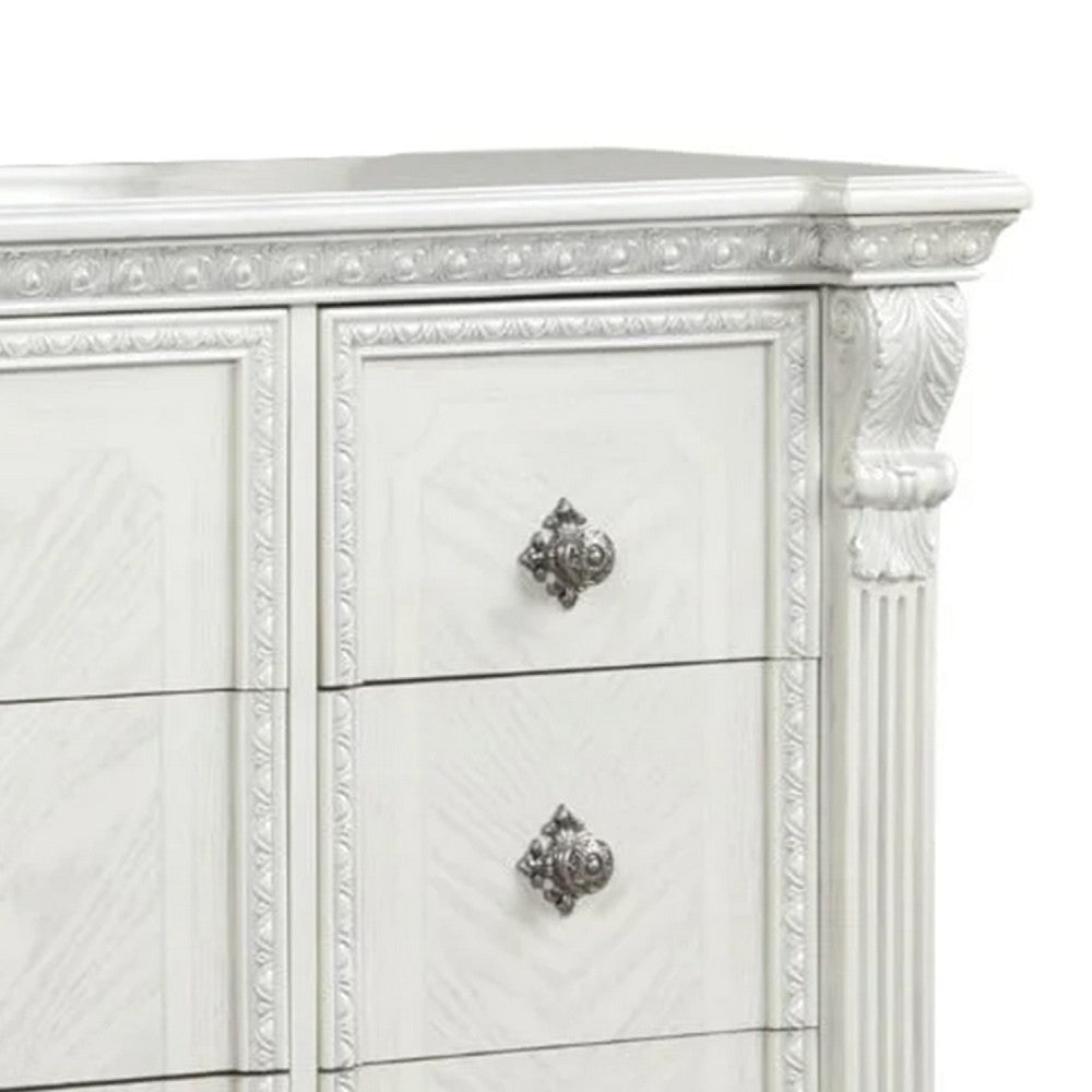 Naddy Wide Dresser | White Pine Wood | 9 Drawers w Metal Handles BM340310