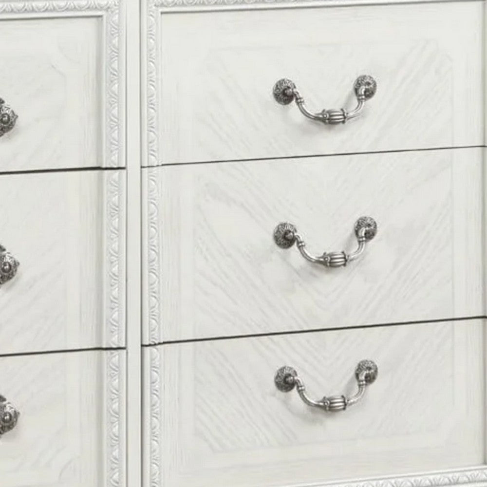 Naddy Wide Dresser | White Pine Wood | 9 Drawers w Metal Handles BM340310
