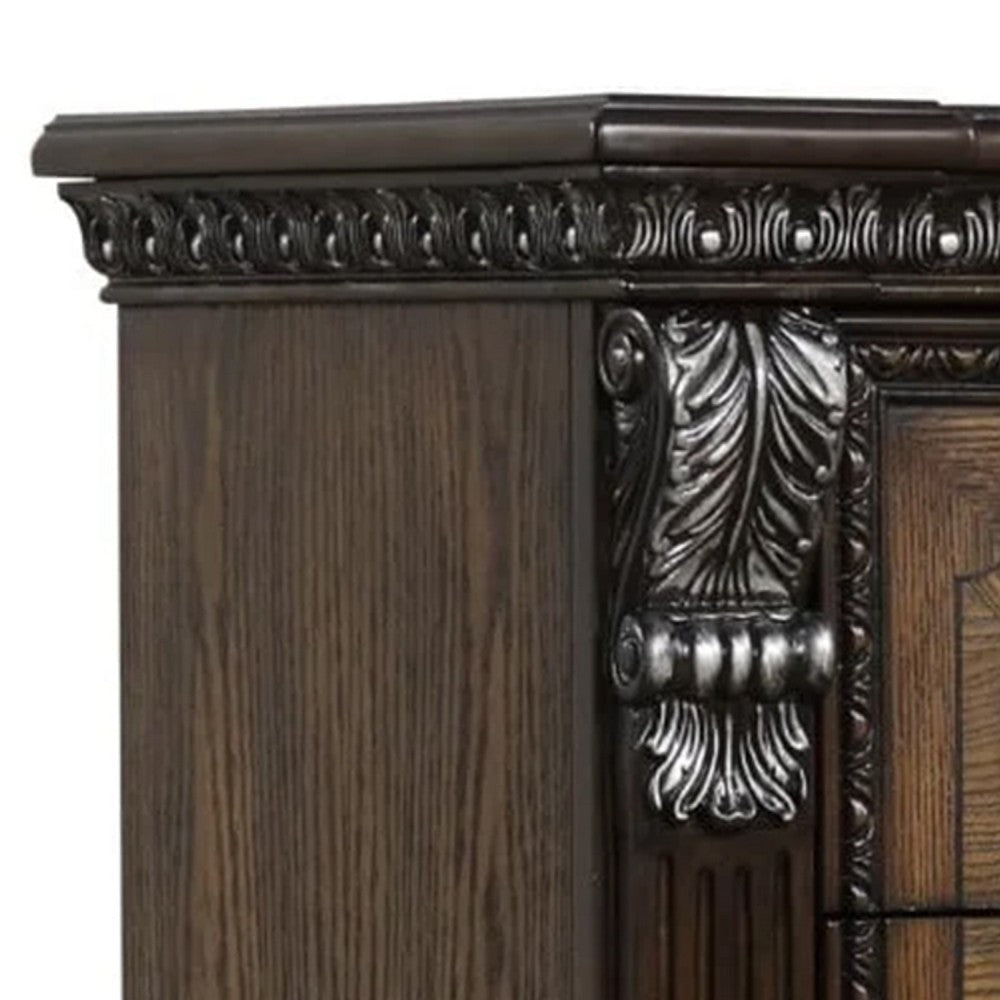 Naddy Tall Dresser Chest | Ornate Carving | Brown Pine Wood BM340311
