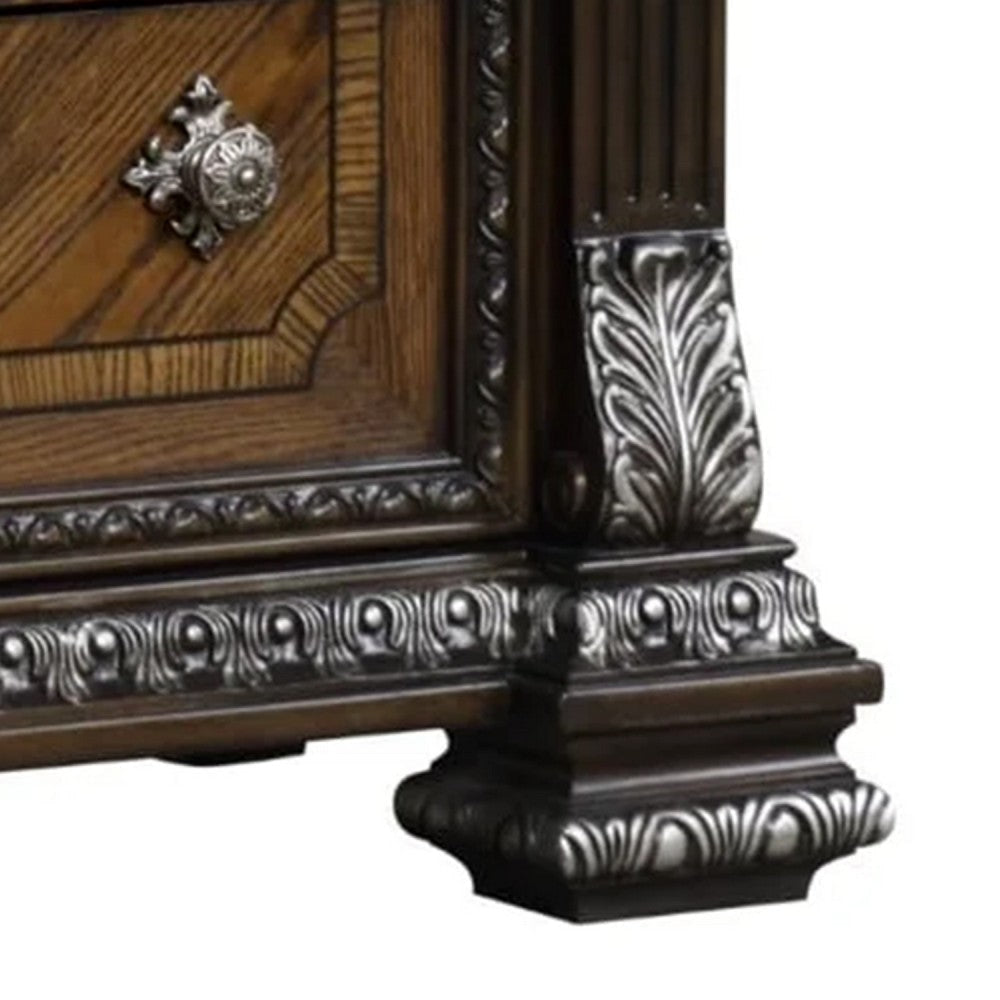 Naddy Tall Dresser Chest | Ornate Carving | Brown Pine Wood BM340311