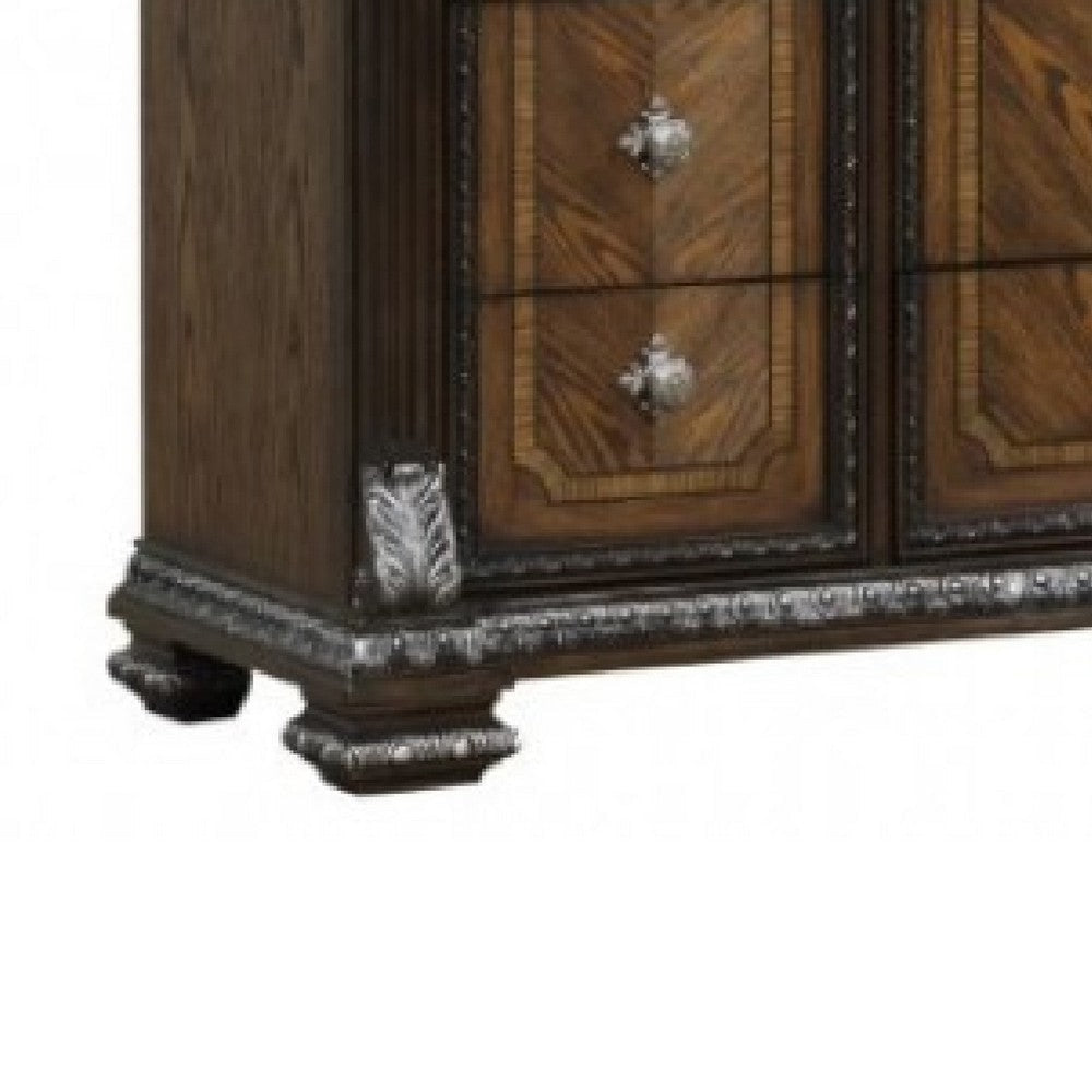 Naddy Wide Dresser | Ornate Carving | Brown Pine Wood BM340312