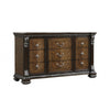 Naddy Wide Dresser | Ornate Carving | Brown Pine Wood