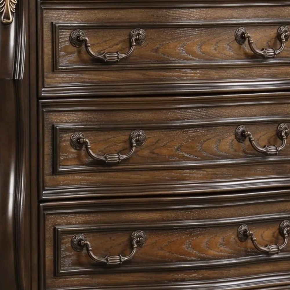 Leova Tall Dresser Chest | 6 Drawers | Ornate Molding | Brown Hardwood BM340313