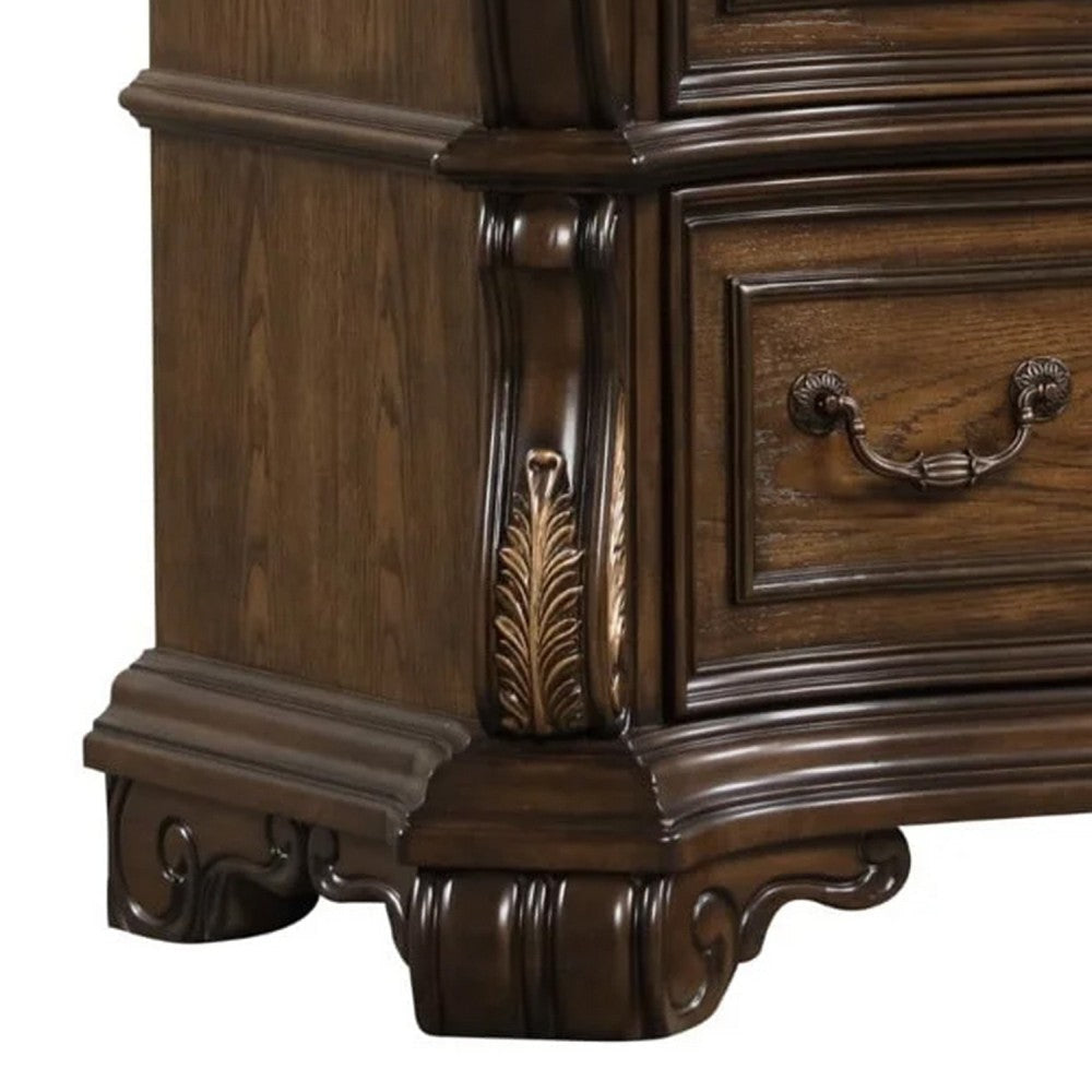 Leova Tall Dresser Chest | 6 Drawers | Ornate Molding | Brown Hardwood BM340313