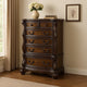Leova Tall Dresser Chest | 6 Drawers | Ornate Molding | Brown Hardwood