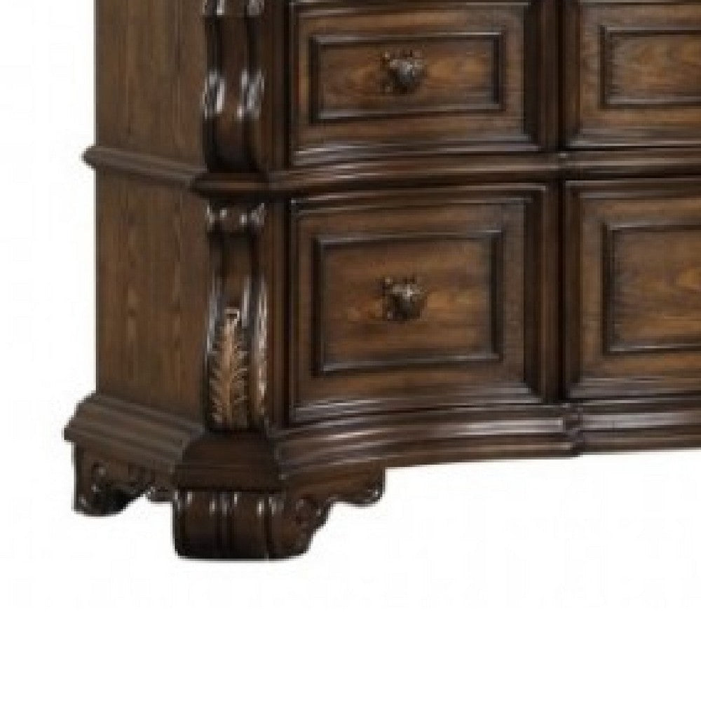 Leova Wide Dresser | 9 Drawers | Ornate Molding| Brown Asian Hardwood BM340314
