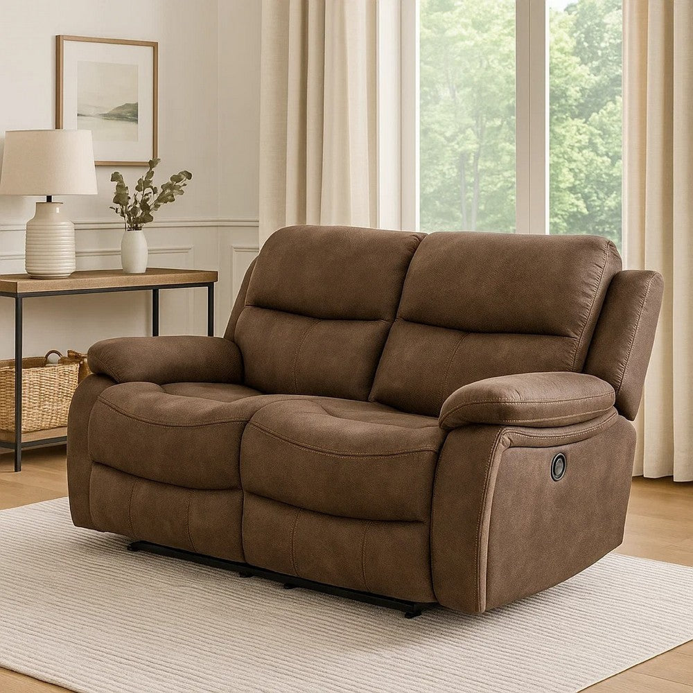 Heny Manual Reclining Loveseat | Brown Fabric Seating | 68’’ No Sag BM340315