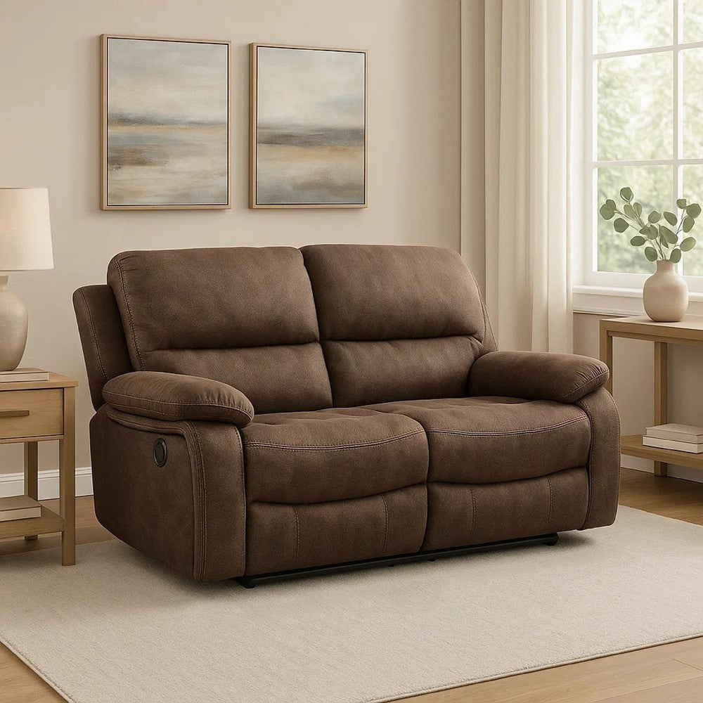 Heny Manual Reclining Loveseat | Brown Fabric Seating | 68" No Sag