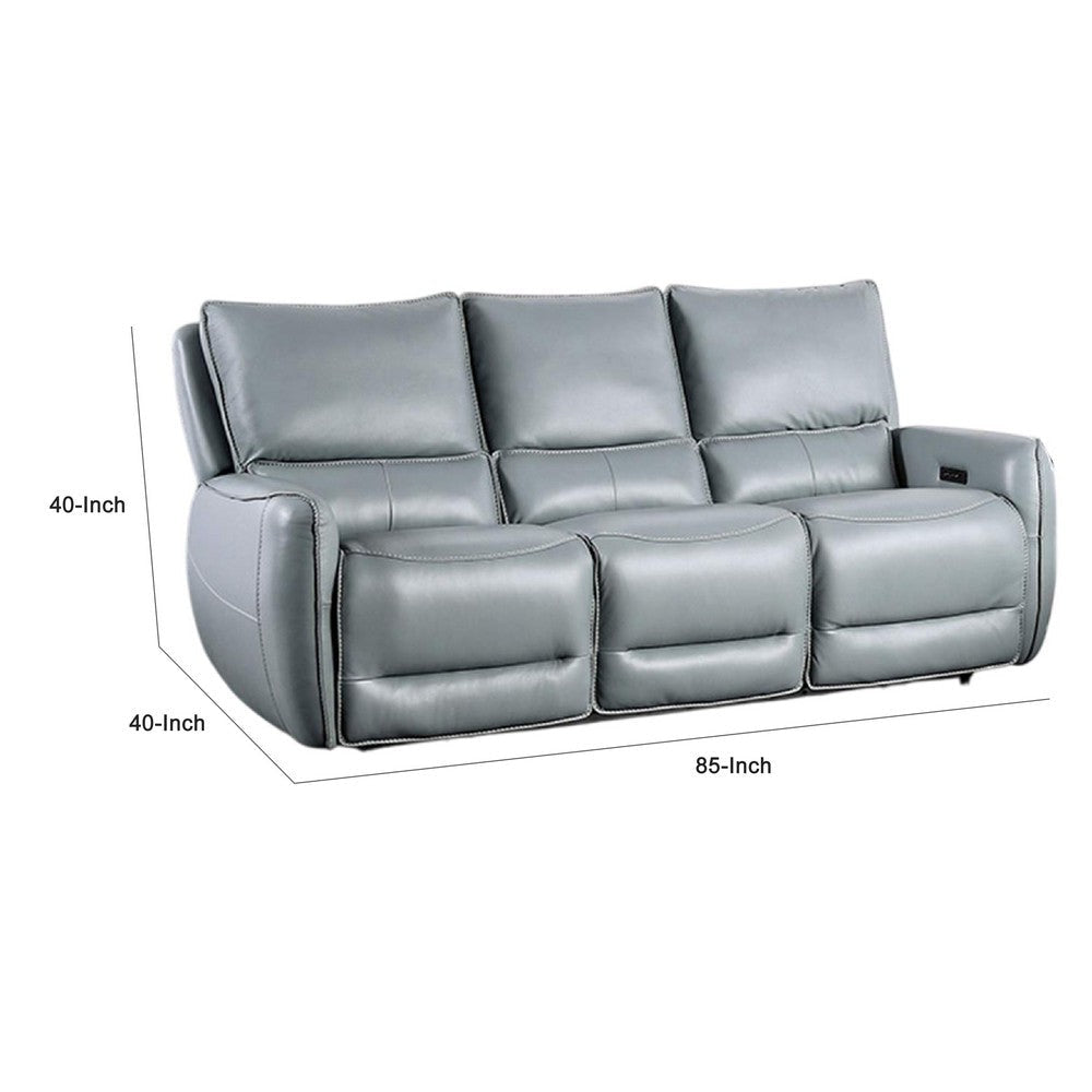 Pono Power Reclining Sofa | Pale Blue Top Grain Leather | 85’’ | Zero Gravity BM340320
