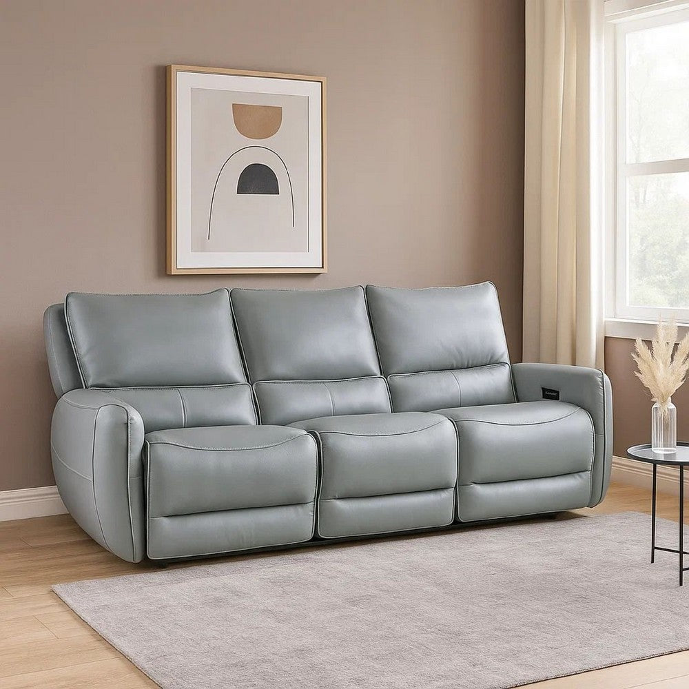 Pono Power Reclining Sofa | Pale Blue Top Grain Leather | 85" | Zero Gravity