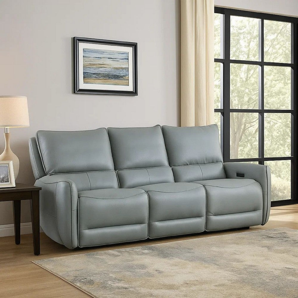 Pono Power Reclining Sofa | Pale Blue Top Grain Leather | 85" | Zero Gravity