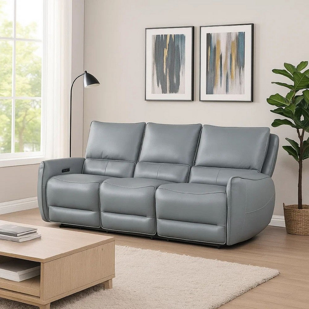Pono Power Reclining Sofa | Pale Blue Top Grain Leather | 85" | Zero Gravity
