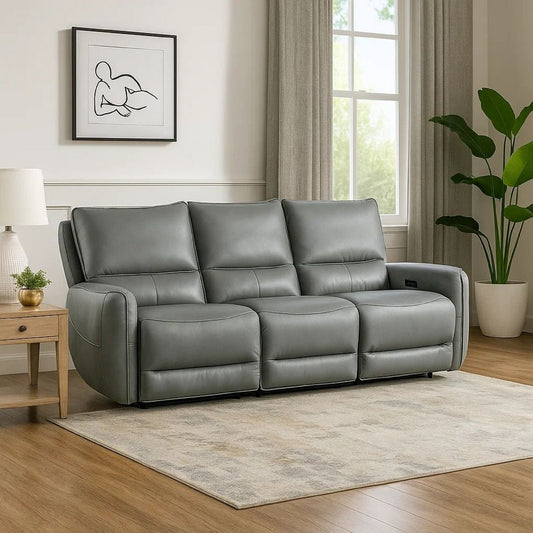 Pono Power Reclining Sofa | Pale Blue Top Grain Leather | 85" | Zero Gravity