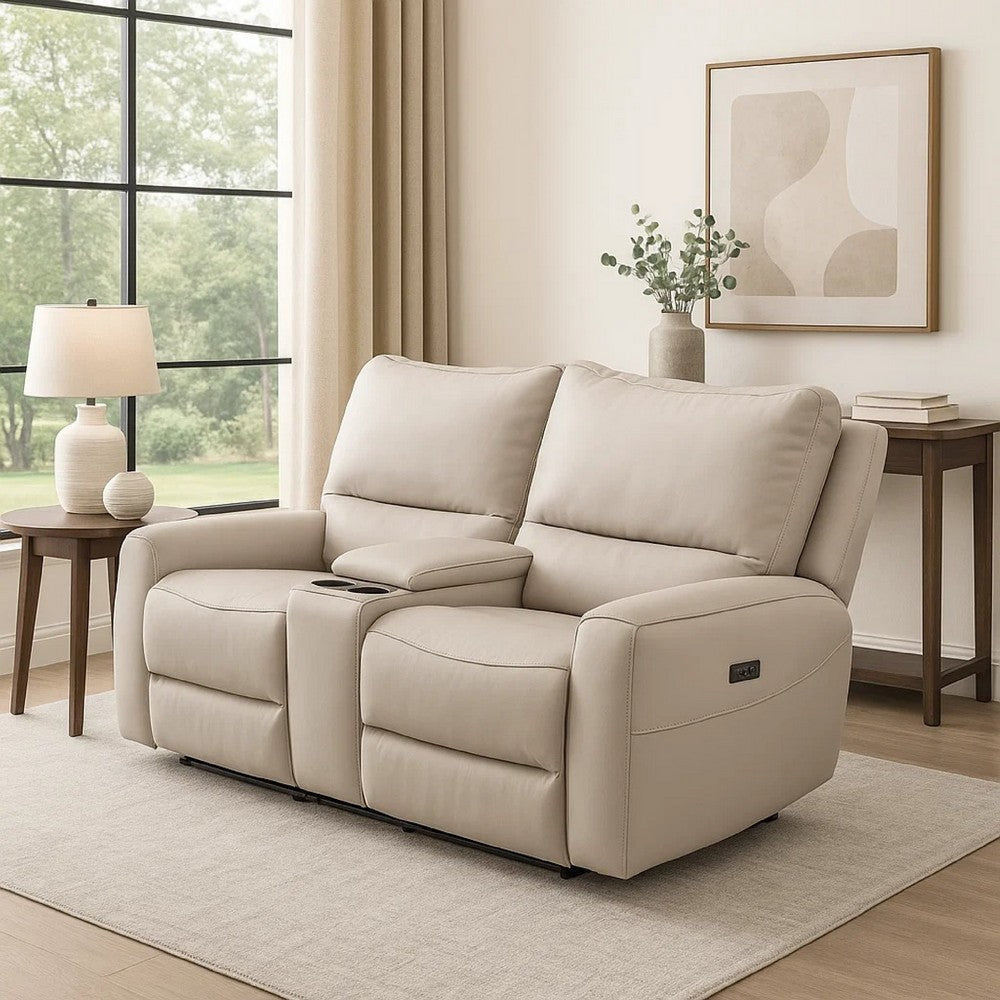 Pono Power Recliner Loveseat | Beige Top Grain Leather | Zero Gravity BM340321