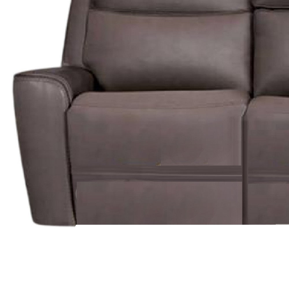 Akto Power Reclining Sofa | Gray Faux Leather | Drop Table Cup Holders BM340324