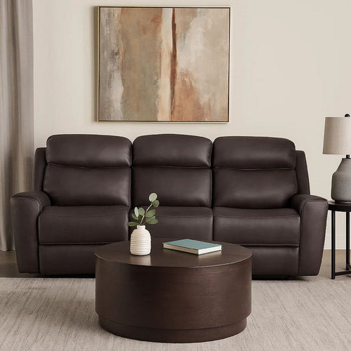 Akto Power Reclining Sofa | Gray Faux Leather | Drop Table Cup Holders