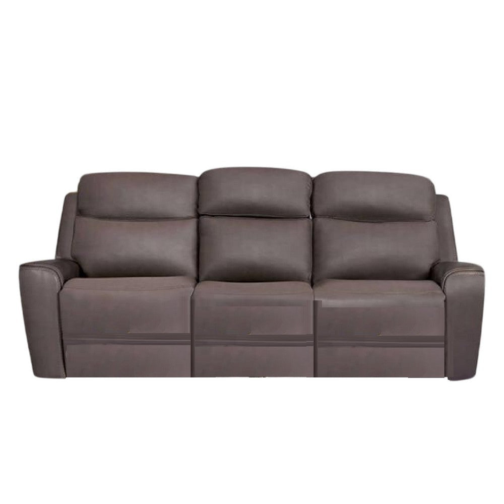 Akto Power Reclining Sofa | Gray Faux Leather | Drop Table Cup Holders