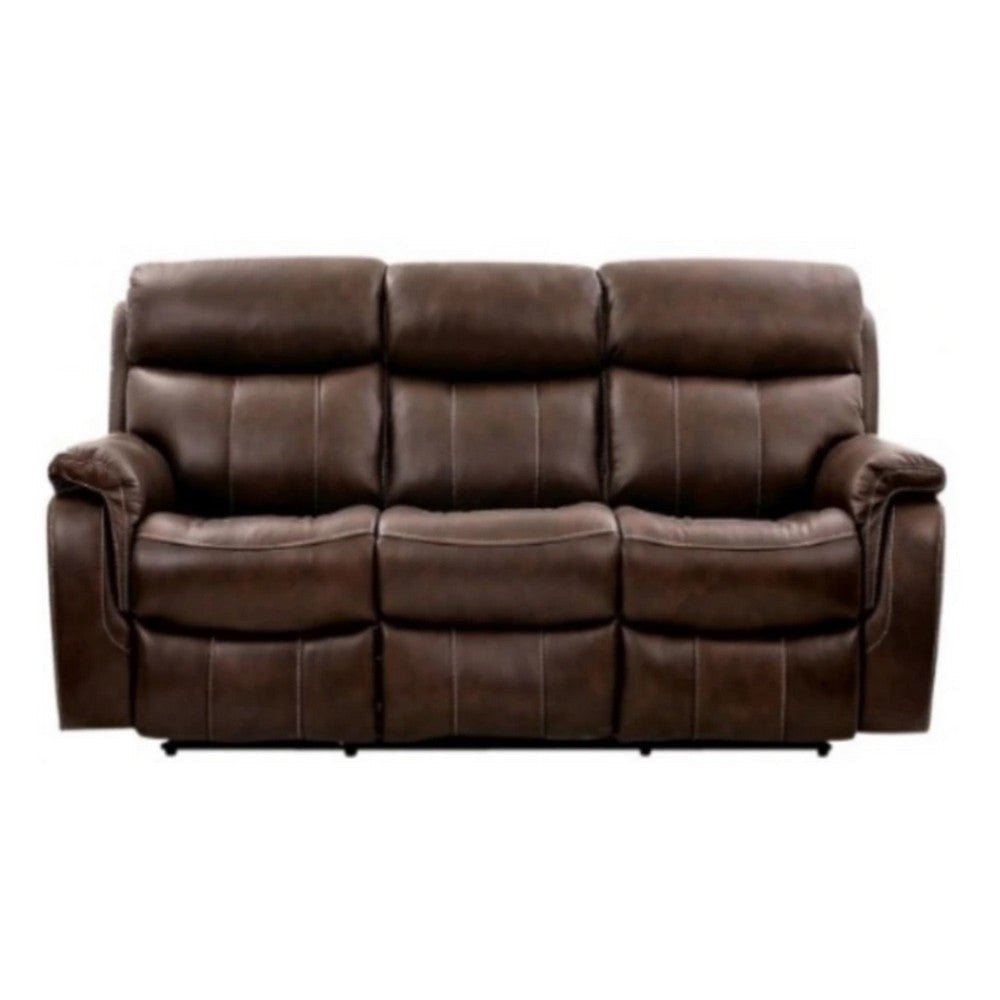Runy Power Recliner Sofa | Pillowy Brown Top Grain Leather | 86’’ BM340325