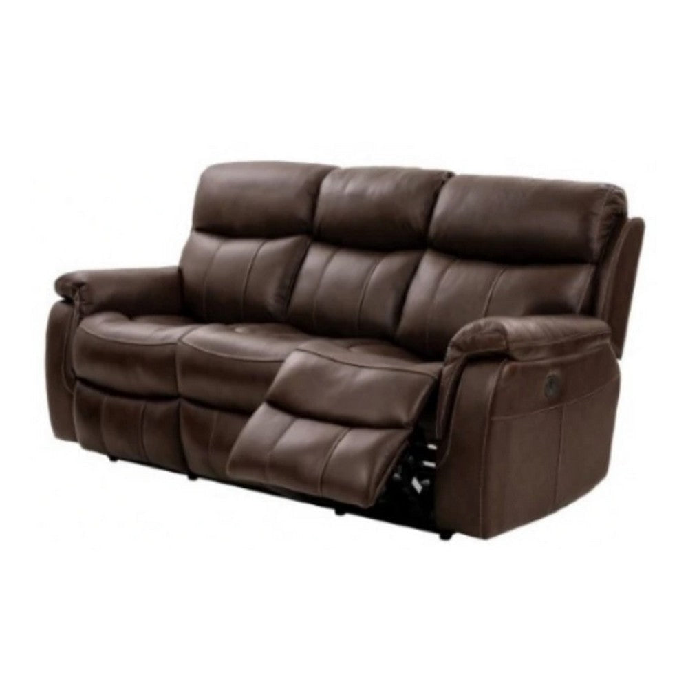 Runy Power Recliner Sofa | Pillowy Brown Top Grain Leather | 86’’ BM340325