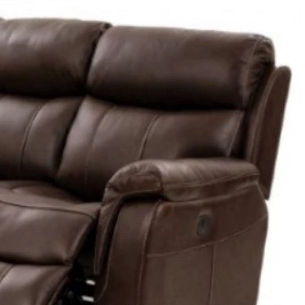 Runy Power Recliner Sofa | Pillowy Brown Top Grain Leather | 86’’ BM340325