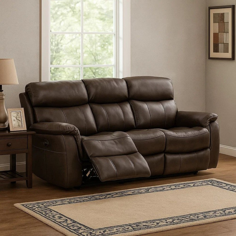 Runy Power Recliner Sofa | Pillowy Brown Top Grain Leather | 86"