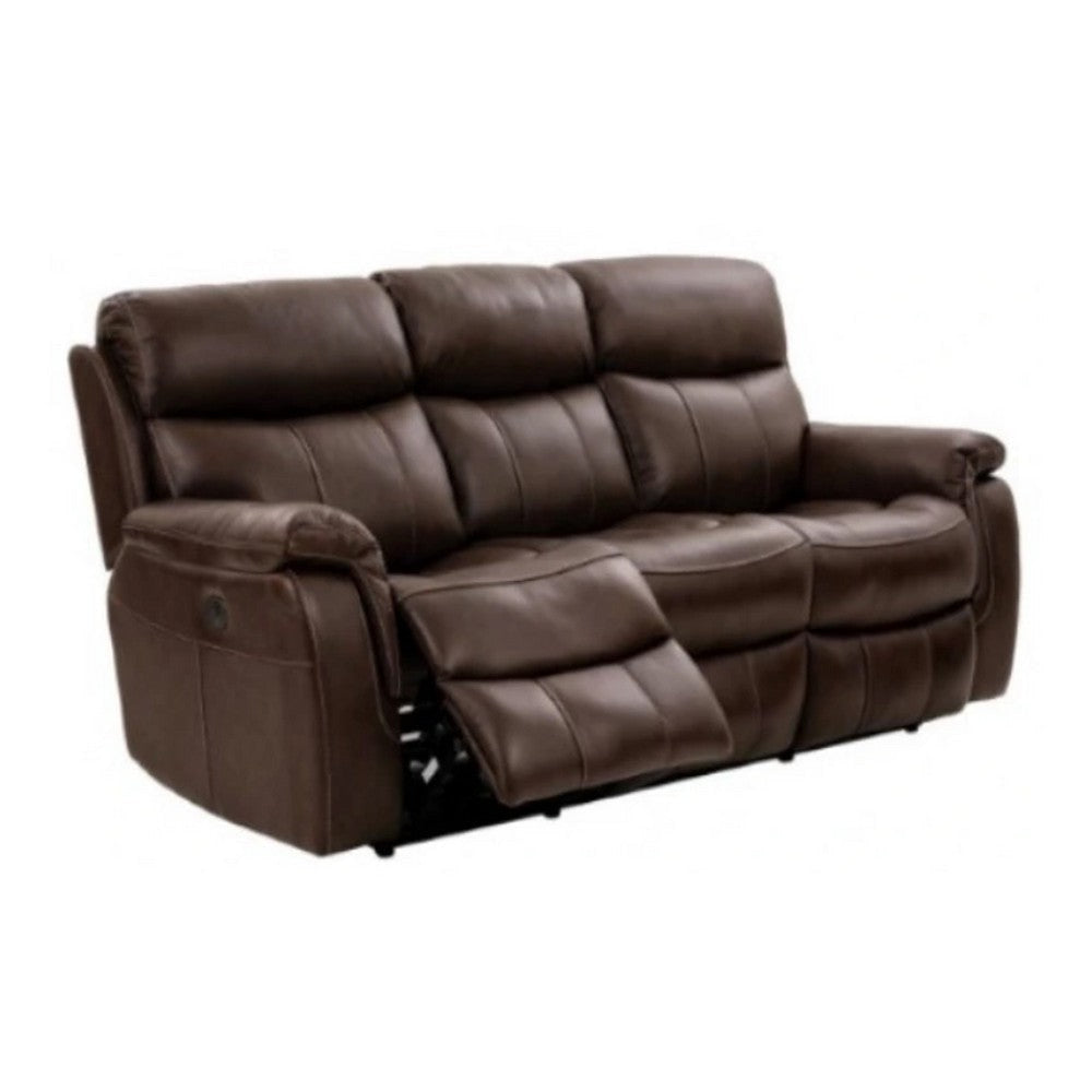 Runy Power Recliner Sofa | Pillowy Brown Top Grain Leather | 86"