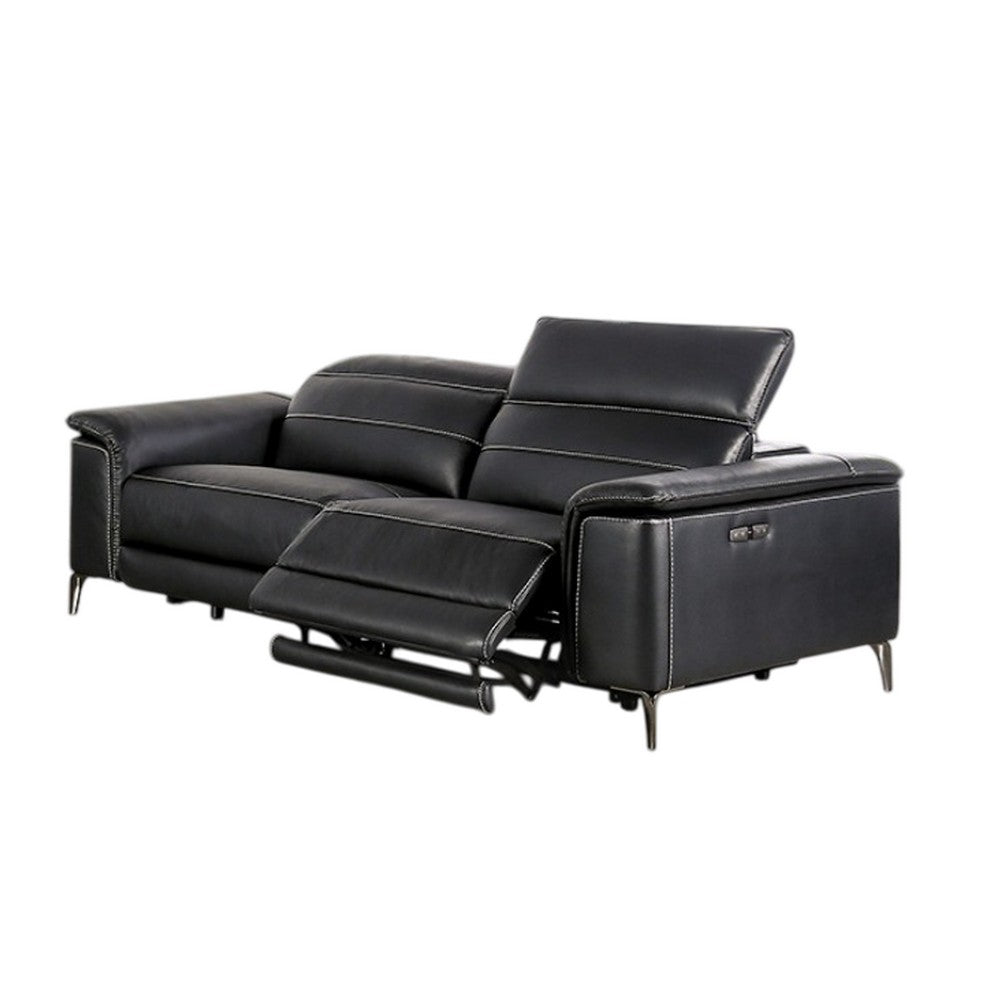Cuny Power Reclining Sofa | Black Faux Leather | 88" Wall Hug