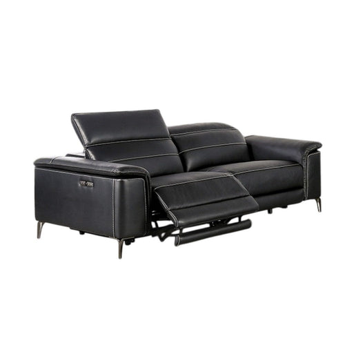 Cuny Power Reclining Sofa | Black Faux Leather | 88" Wall Hug