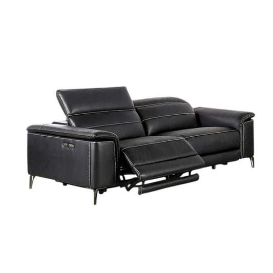 Cuny Power Reclining Sofa | Black Faux Leather | 88" Wall Hug