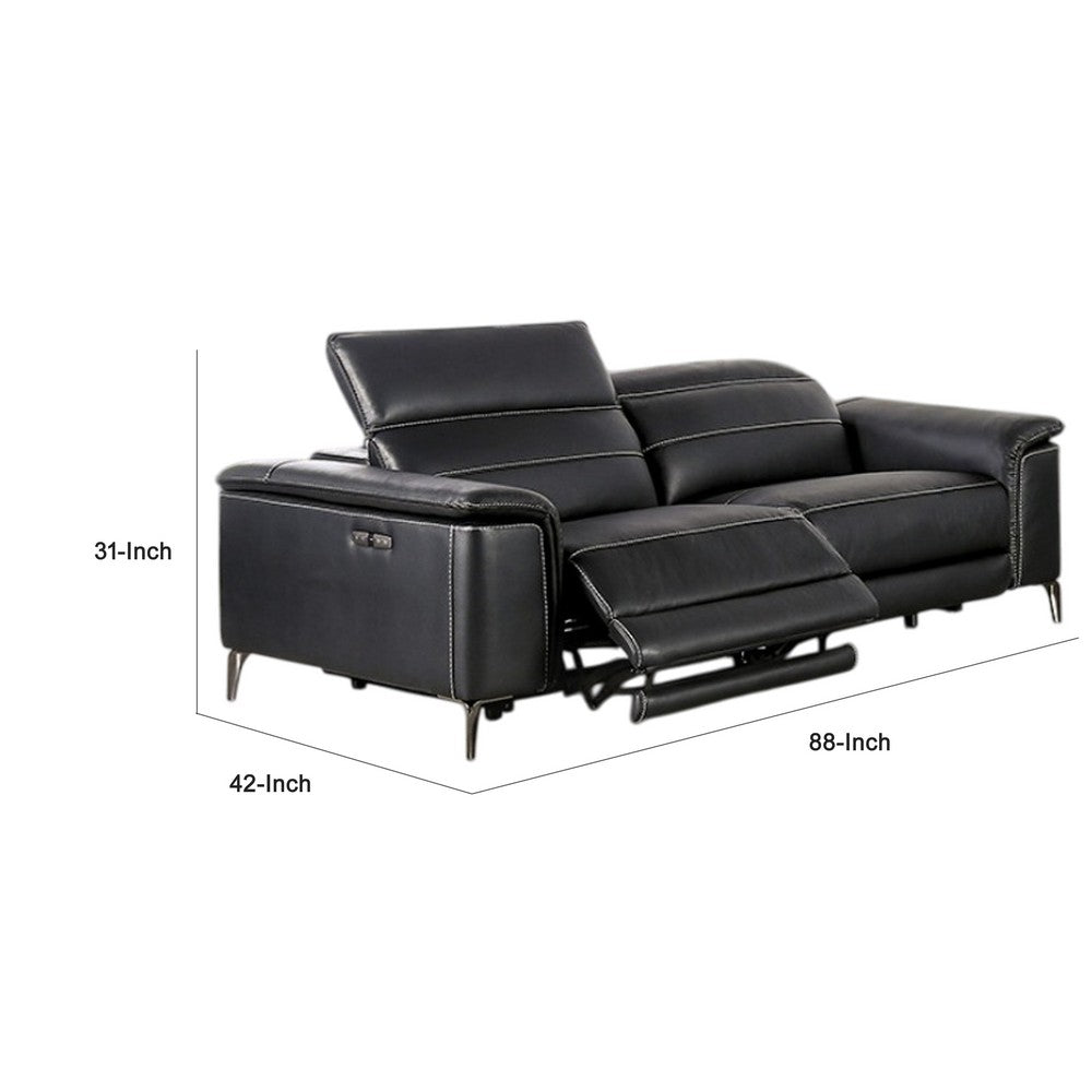 Cuny Power Reclining Sofa | Black Faux Leather | 88" Wall Hug
