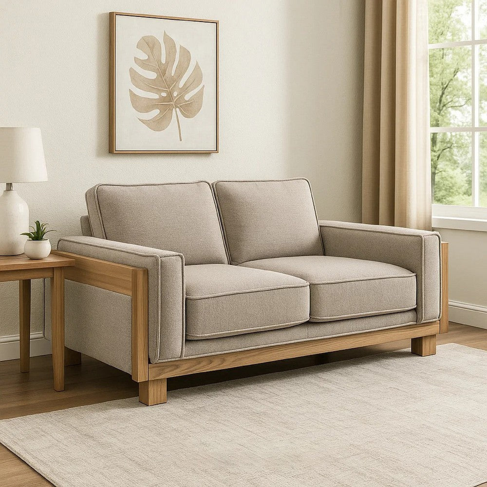 Denu Loveseat | Light Brown Fabric Padded | Welt Trim Details | 70’’ BM340328