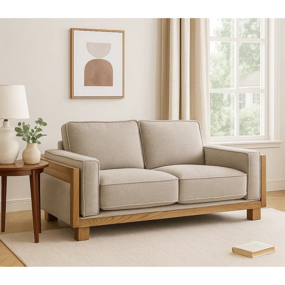 Denu Loveseat | Light Brown Fabric Padded | Welt Trim Details | 70"