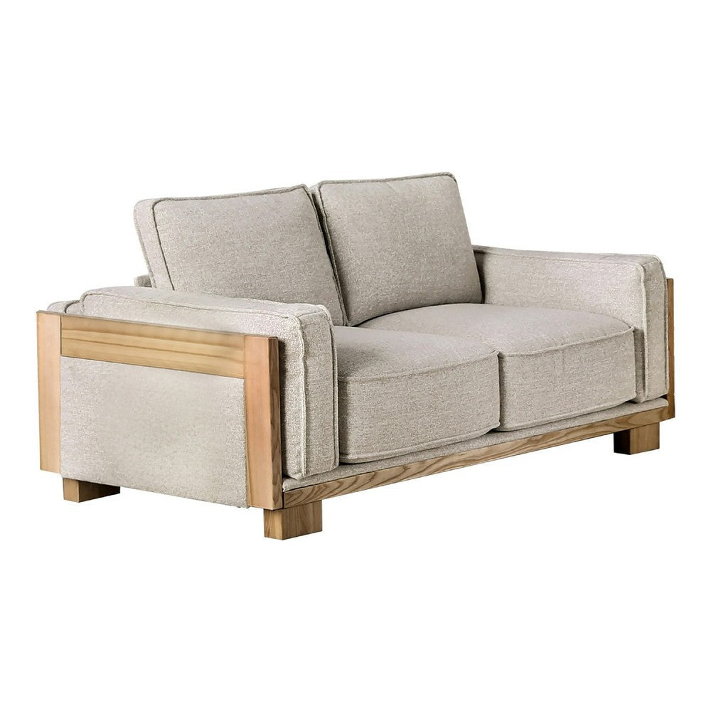 Denu Loveseat | Light Brown Fabric Padded | Welt Trim Details | 70"