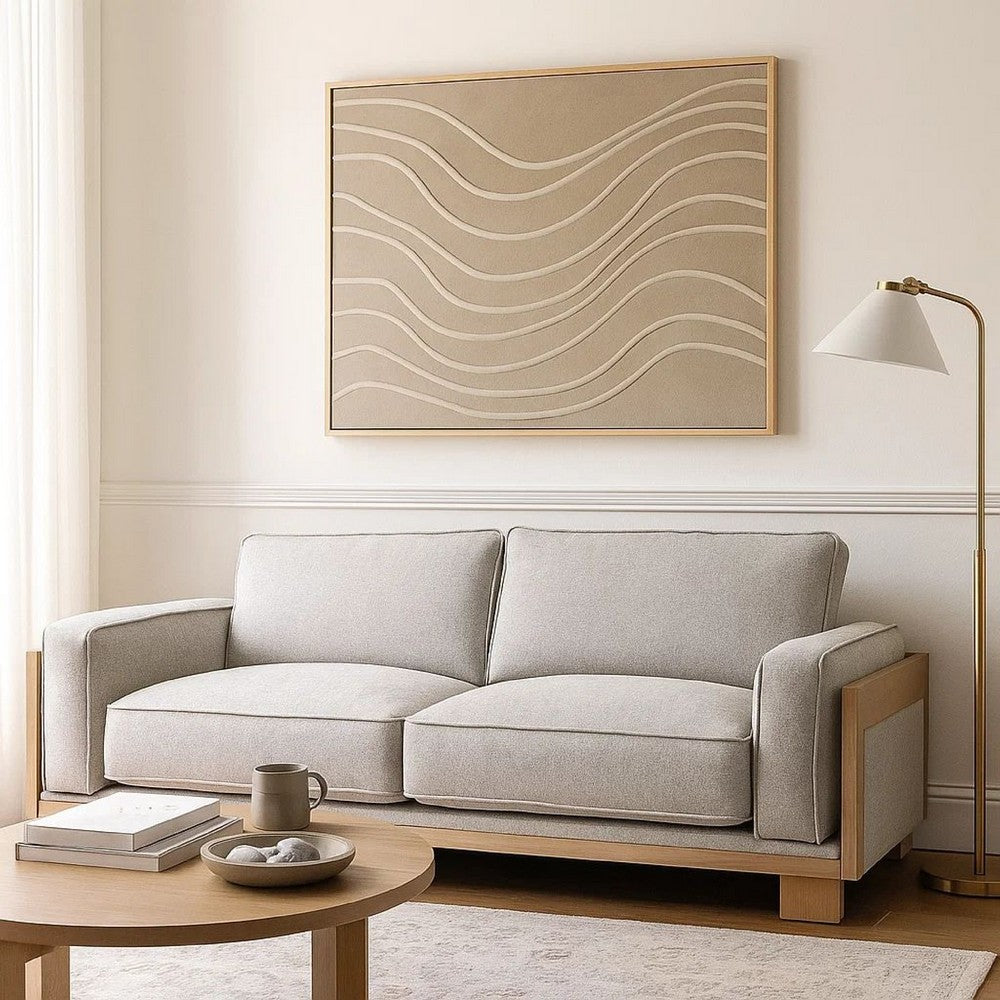 Denu Sofa | Light Brown Fabric Padded | Welt Trim Details | 93"