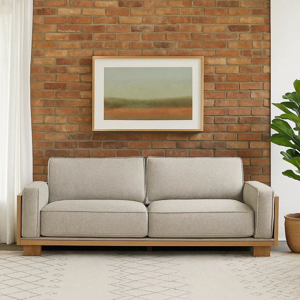 Denu Sofa | Light Brown Fabric Padded | Welt Trim Details | 93"