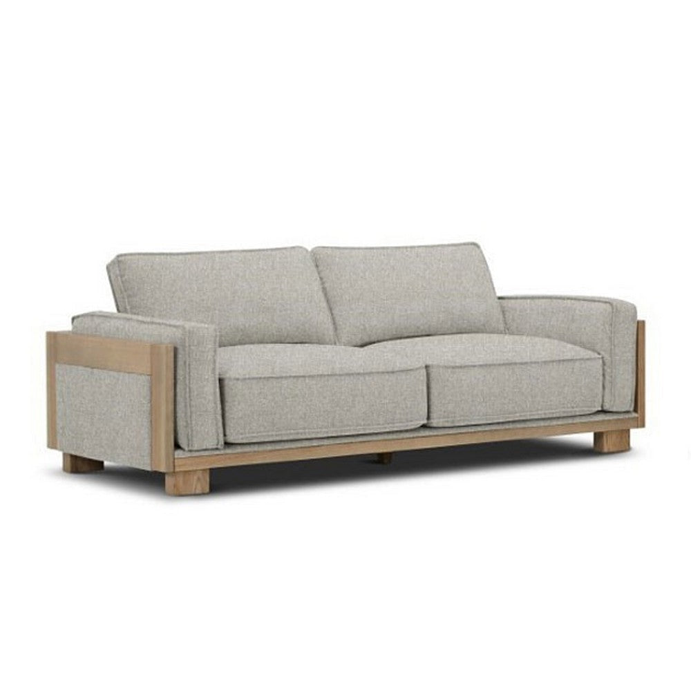 Denu Sofa | Light Brown Fabric Padded | Welt Trim Details | 93"