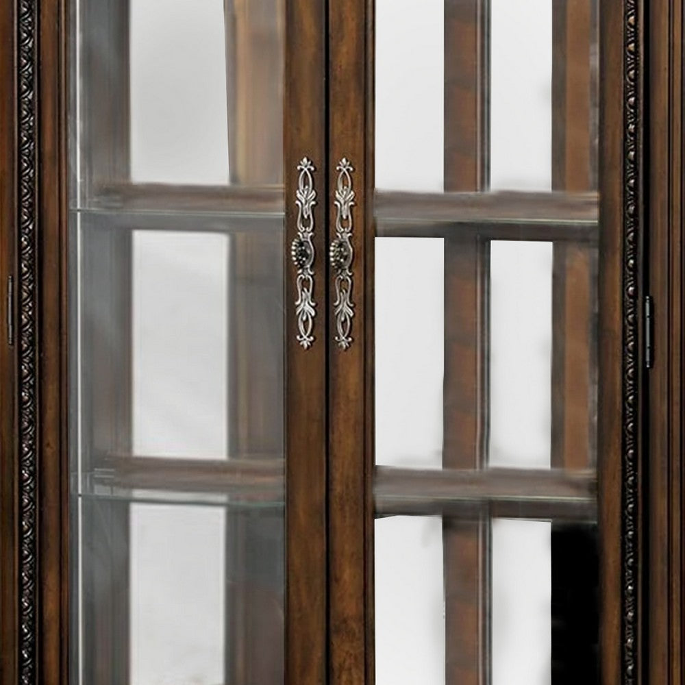 Naddy 81’’ Curio China Cabinet | 2 Glass Doors 4 Shelves | Brown Solid Wood BM340330