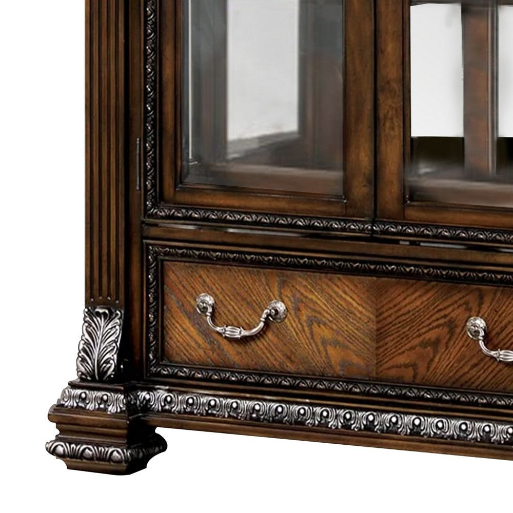 Naddy 81’’ Curio China Cabinet | 2 Glass Doors 4 Shelves | Brown Solid Wood BM340330