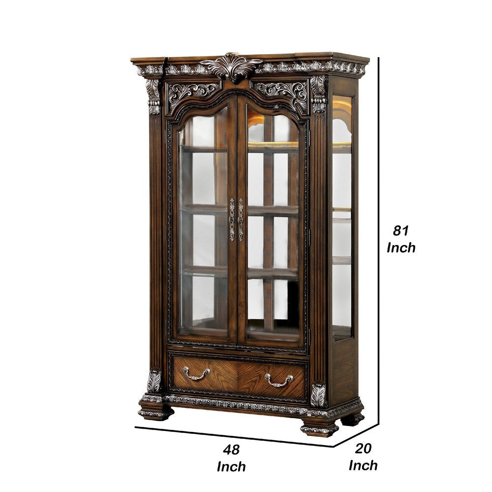 Naddy 81’’ Curio China Cabinet | 2 Glass Doors 4 Shelves | Brown Solid Wood BM340330