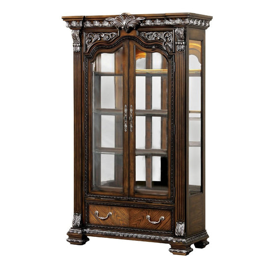 Naddy 81" Curio China Cabinet | 2 Glass Doors 4 Shelves | Brown Solid Wood
