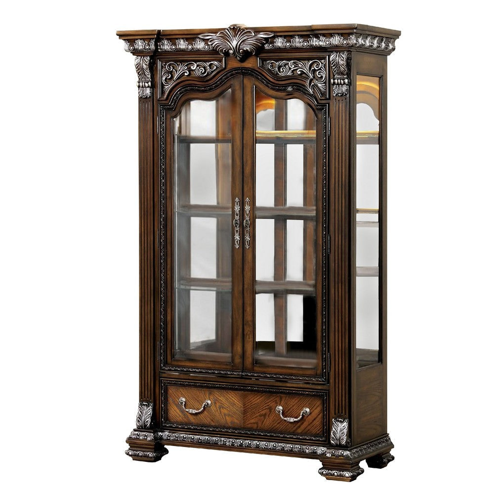 Naddy 81" Curio China Cabinet | 2 Glass Doors 4 Shelves | Brown Solid Wood