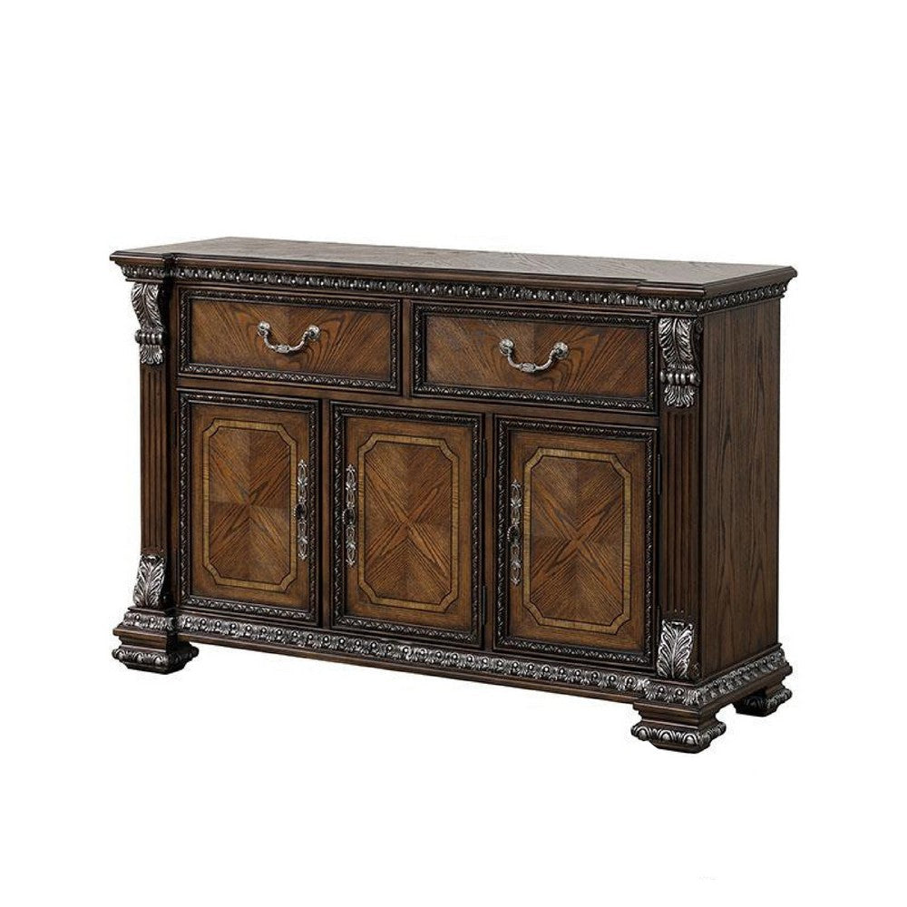 Naddy Brown Sideboard Buffet Console | Ornate Design | Silver Brown | 60’’ BM340331