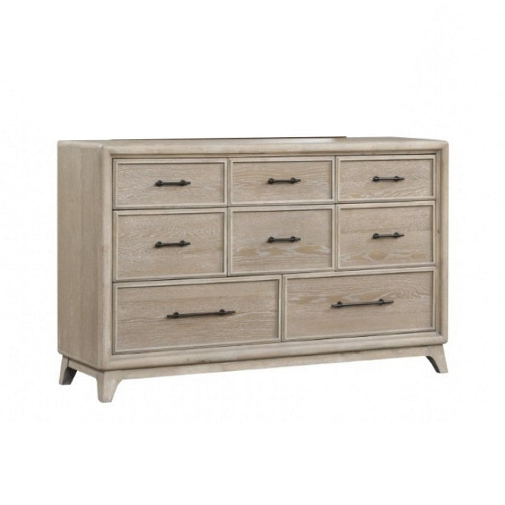 Myna 64" Wide Dresser |  8 Drawers | White Oak Veneer | Solid Wood