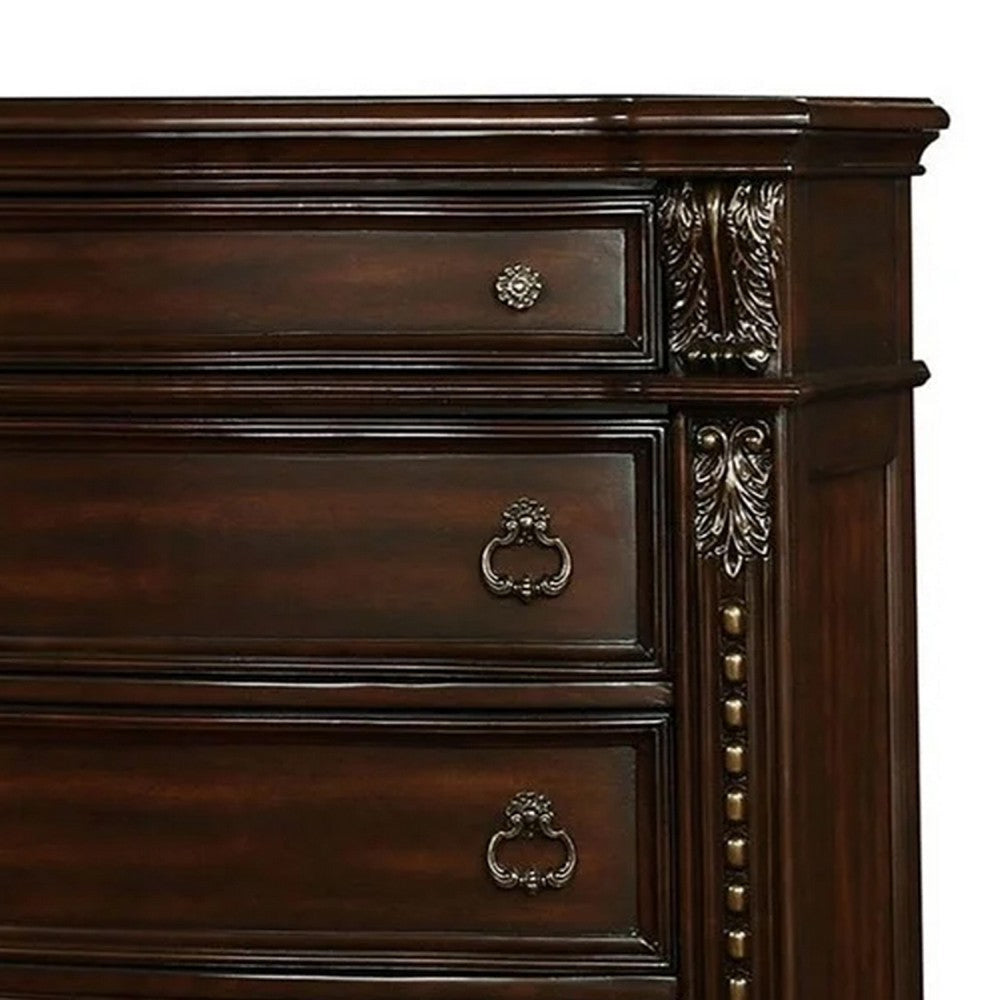 Kera Classic Tall Dresser Chest | 6 Drawers | Traditional Carved Cherry Brown Wood BM340333