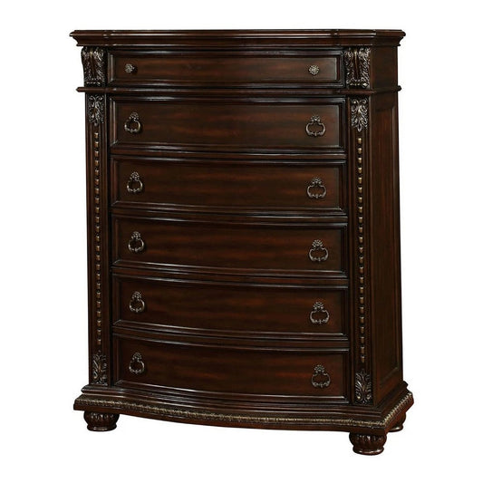 Kera Classic Tall Dresser Chest | 6 Drawers | Traditional Carved Cherry Brown Wood