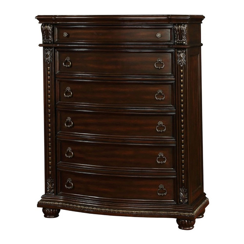 Kera Classic Tall Dresser Chest | 6 Drawers | Traditional Carved Cherry Brown Wood