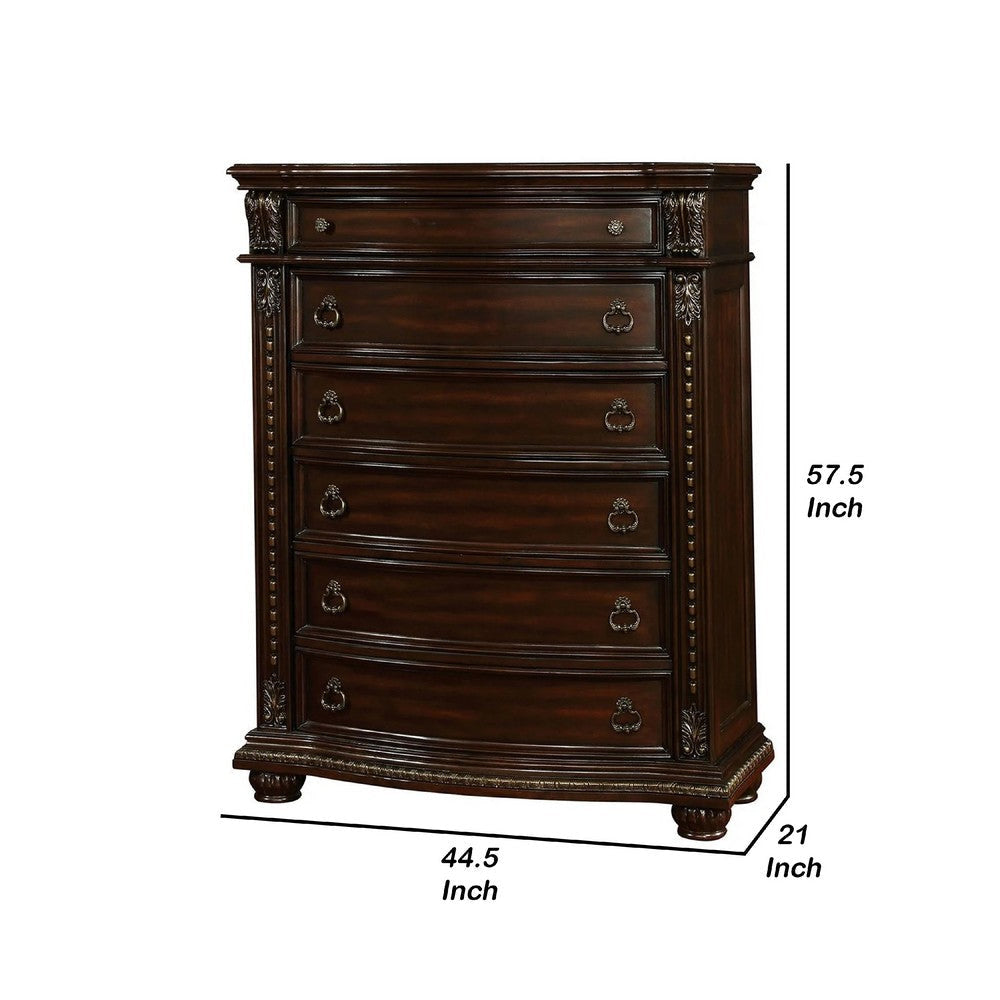 Kera Classic Tall Dresser Chest | 6 Drawers | Traditional Carved Cherry Brown Wood BM340333