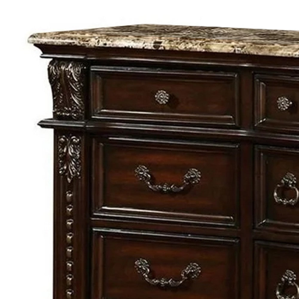 Kera Classic Dresser | 69’’ | 12 Drawers | Sculpted Cherry Brown Wood BM340334